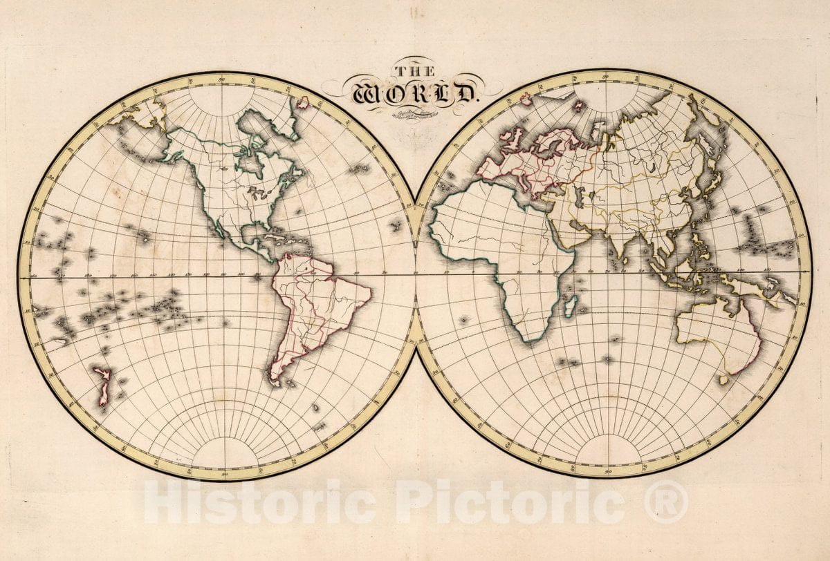 Historic Map : 1815 School Atlas - The World. Copied from Wilkinson's General Atlas. - Vintage Wall Art