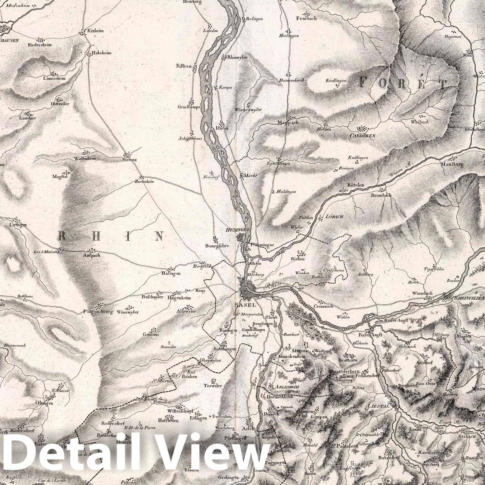 Basel, Switzerland - Survey Map, 1800 - Atlas Suisse Historical Map Print