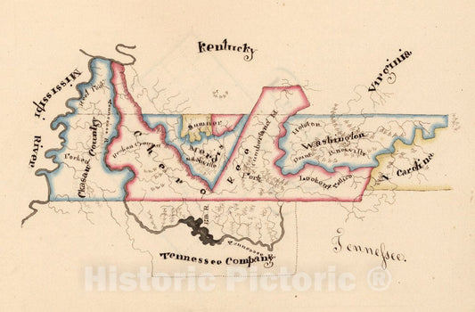 Historic Map : Tennessee. Harriet E. Baker's Book of Penmanship & Map. at Mr. Dunham's School Windsor Vermont March 31, 1819, 1819 - Vintage Wall Art