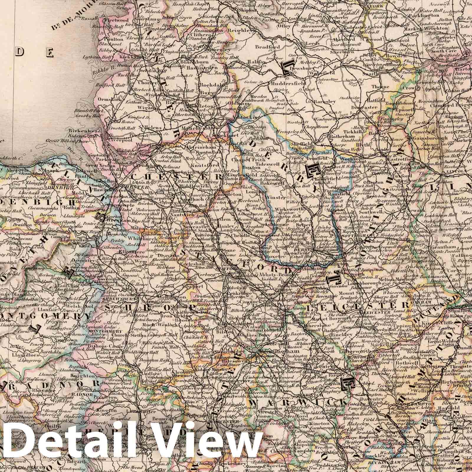 Historic Map : England, Carte administativeet Physique de l'Angleterre. Pl. 19, 1863 Atlas , Vintage Wall Art