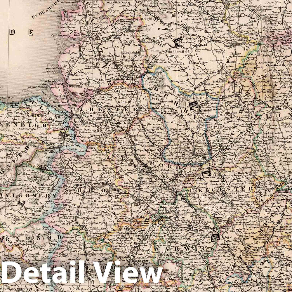 Historic Map : England, Carte administativeet Physique de l'Angleterre. Pl. 19, 1863 Atlas , Vintage Wall Art
