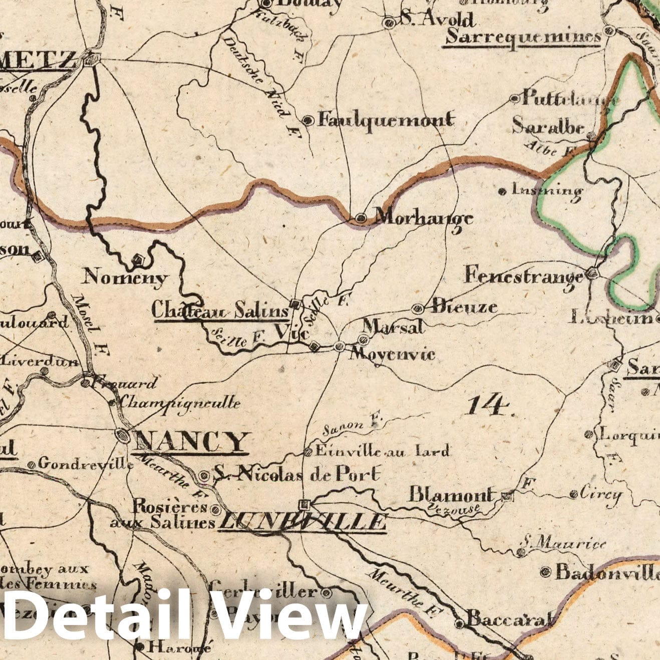 Vosges, Meurthe, and Moselle Departments, France - Road Map, 1825