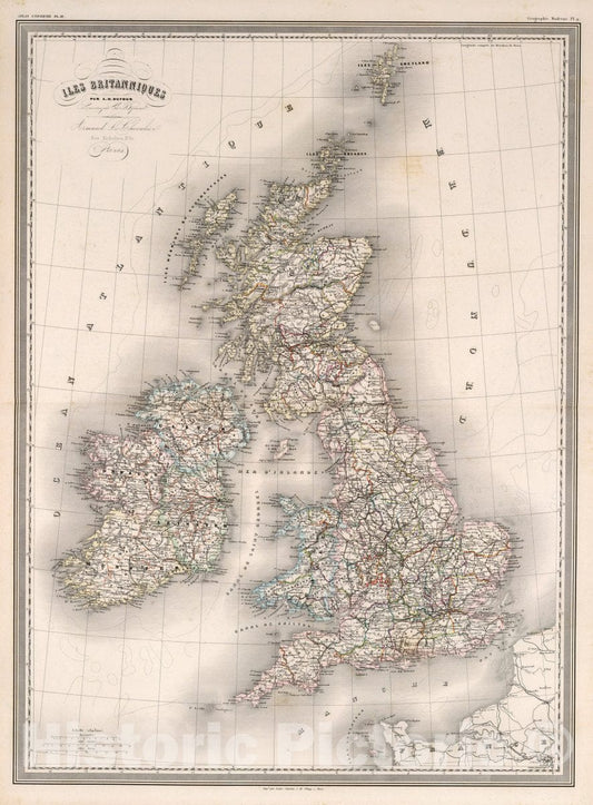 Historic Map : Great Britain, Isles Britaniques, 1863 , Vintage Wall Art