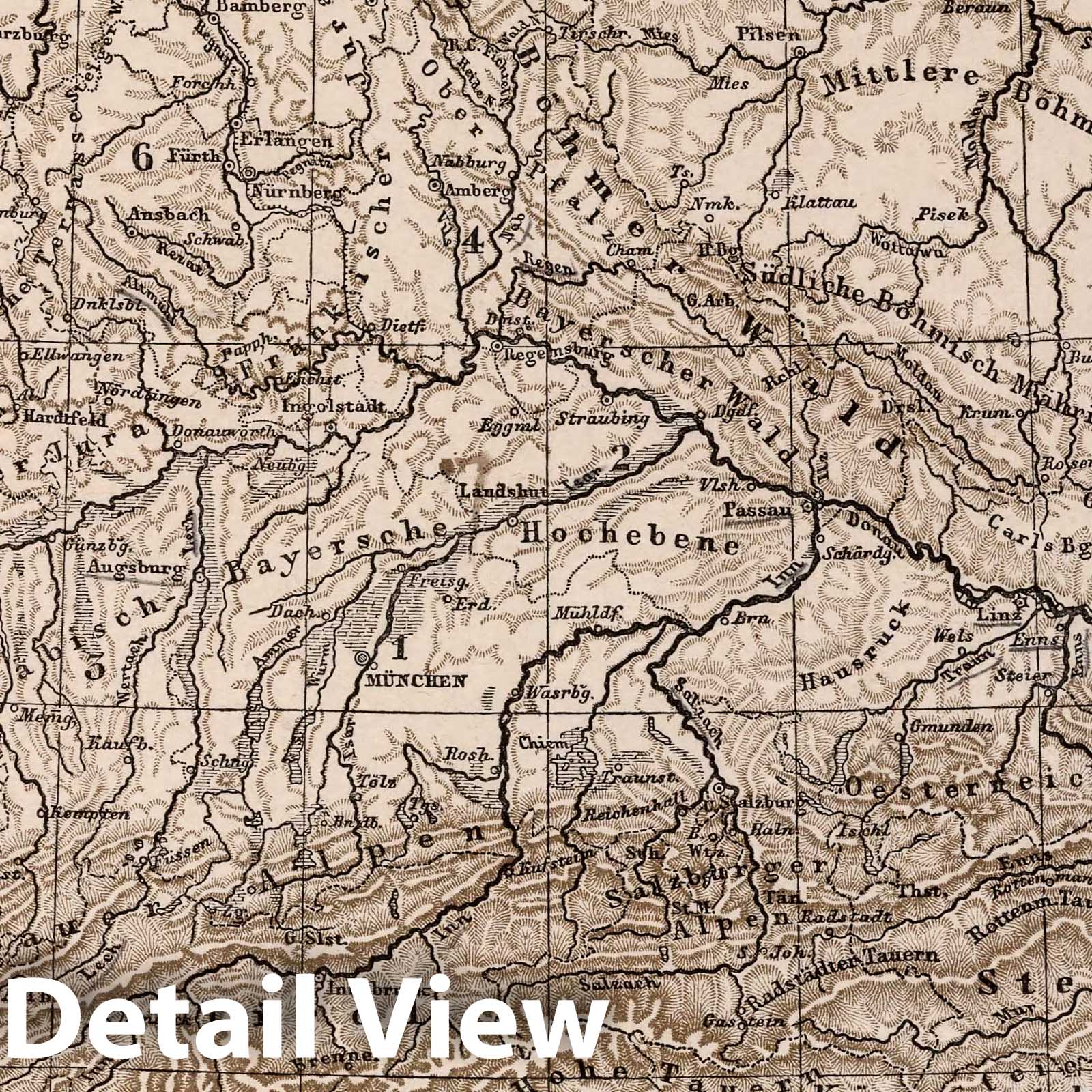 Southern Germany, 1872 - Historical Topographic Map Print