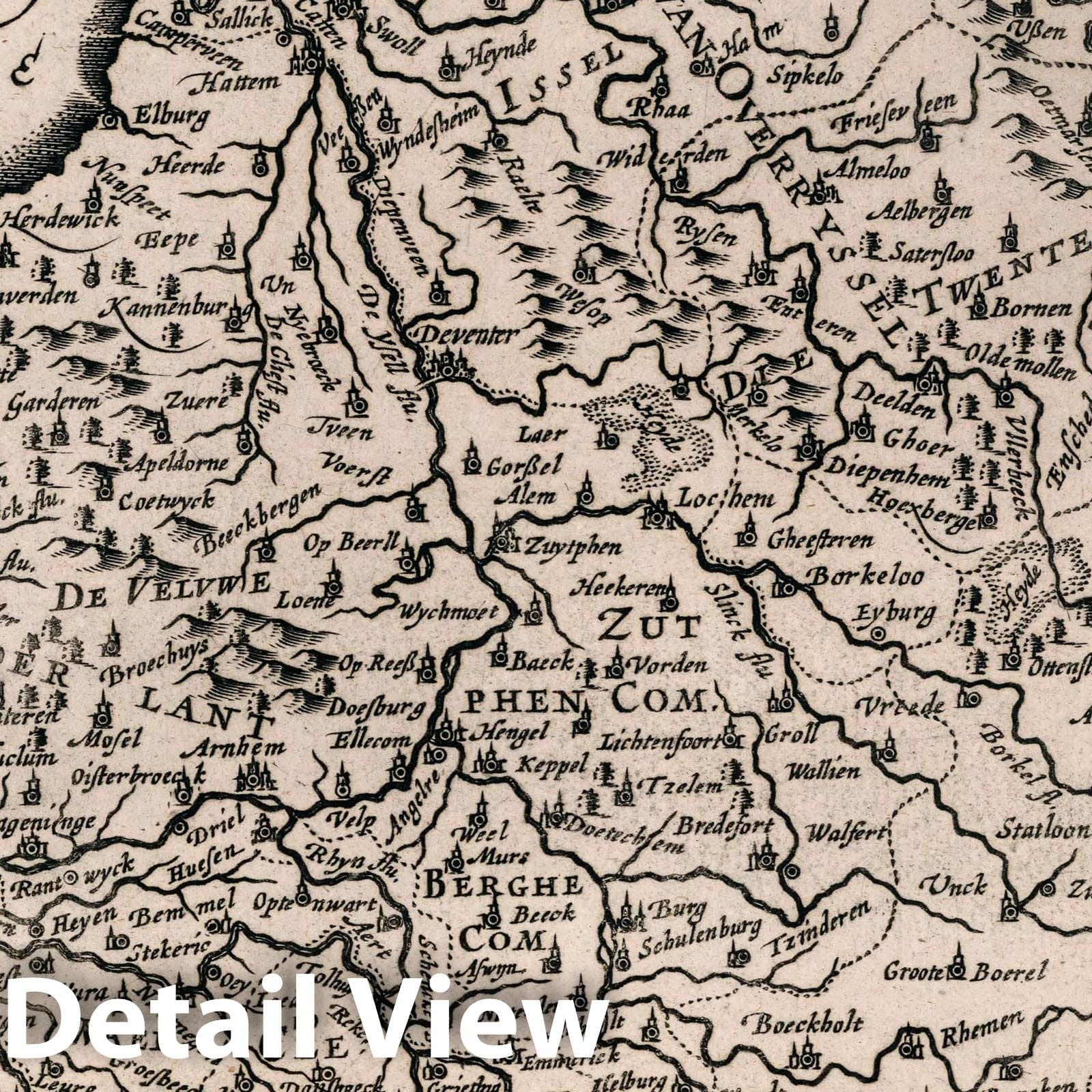 Gelderland and Overijssel - River Map, 1636 - Historical Map Print