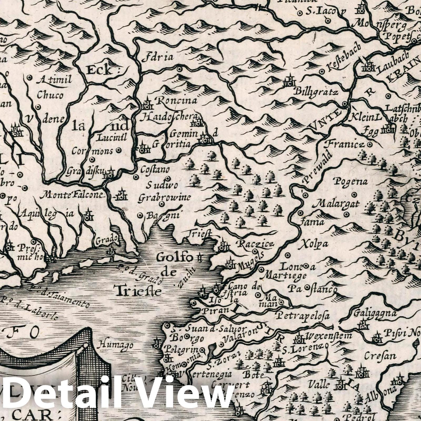 Friuli, Carniola, Istria and Windisch March - River Map, 1636
