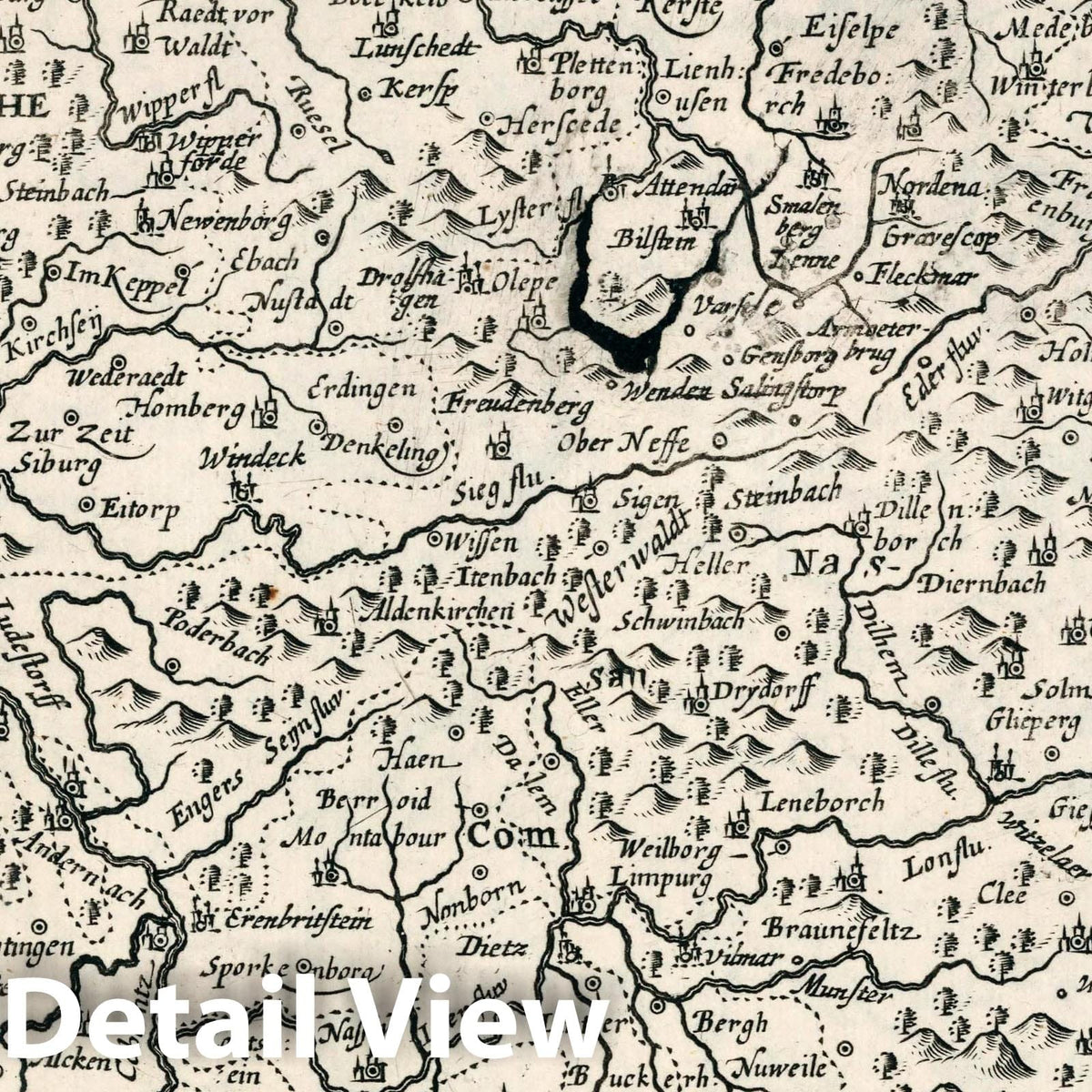 Lower Rhine Region: Berg - River Map, 1636 - Historical Map Print
