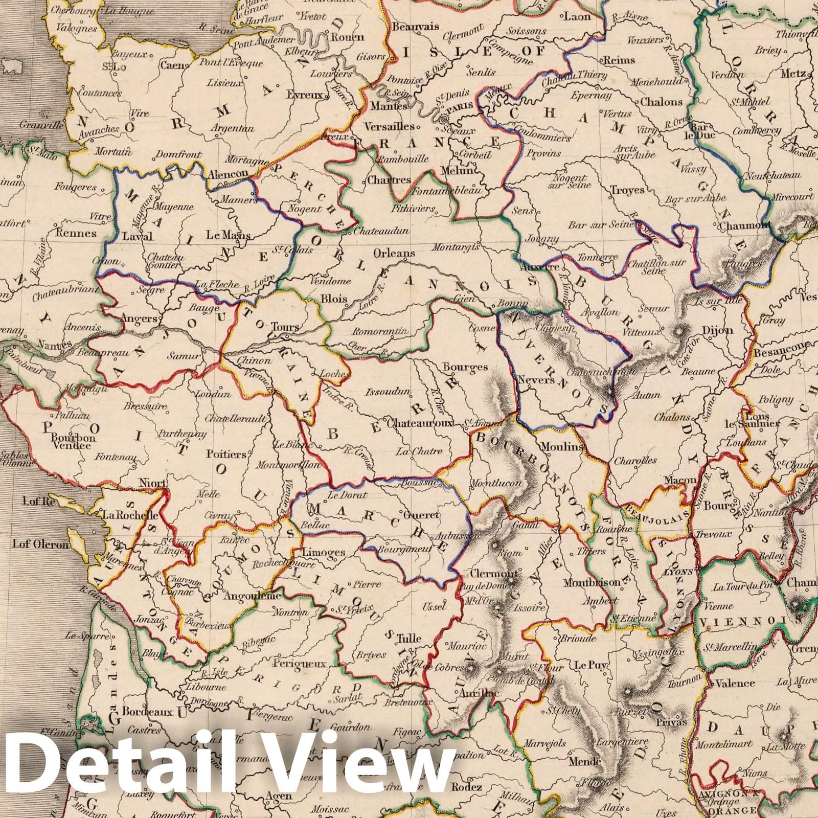 France in Provinces, 1841 - Historical Map Print