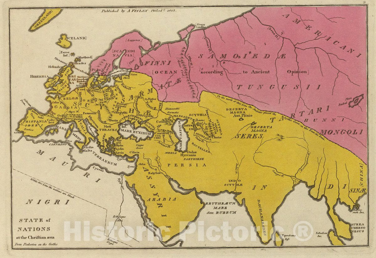 Historic Map : State of Nations at the Christian aera From Pinkerton on the Goths., 1831, Vintage Wall Decor