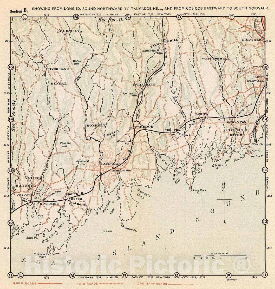 Historic Map : Long Id. Sound-Talmadge Hill-Cos Cob-S. Norwalk., 1902, Vintage Wall Decor