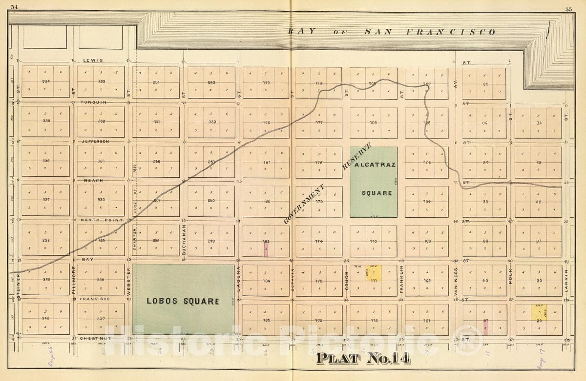 Historic Map : Plat fourteen [San Francisco), 1876, Vintage Wall Decor