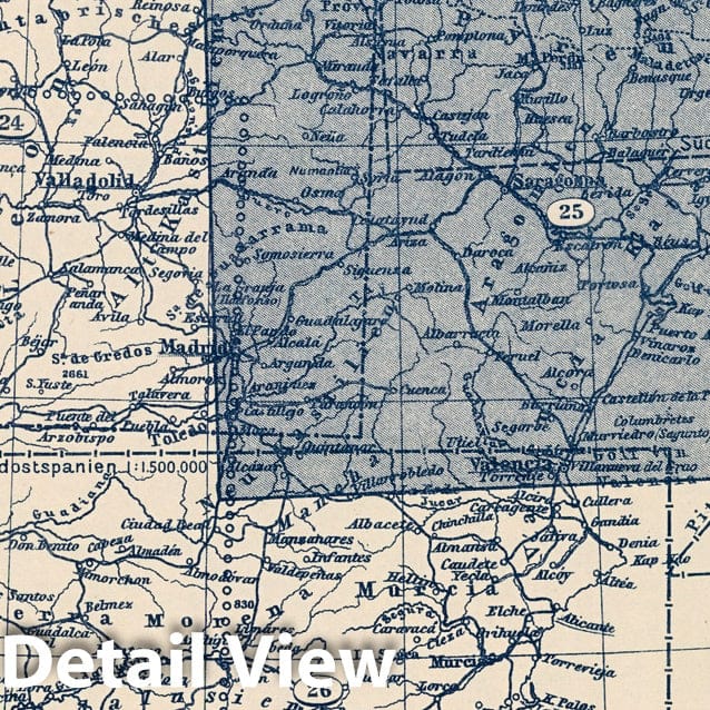Northeast Spain - Index Map, 1925 - Stieler's Atlas Historical Map Print