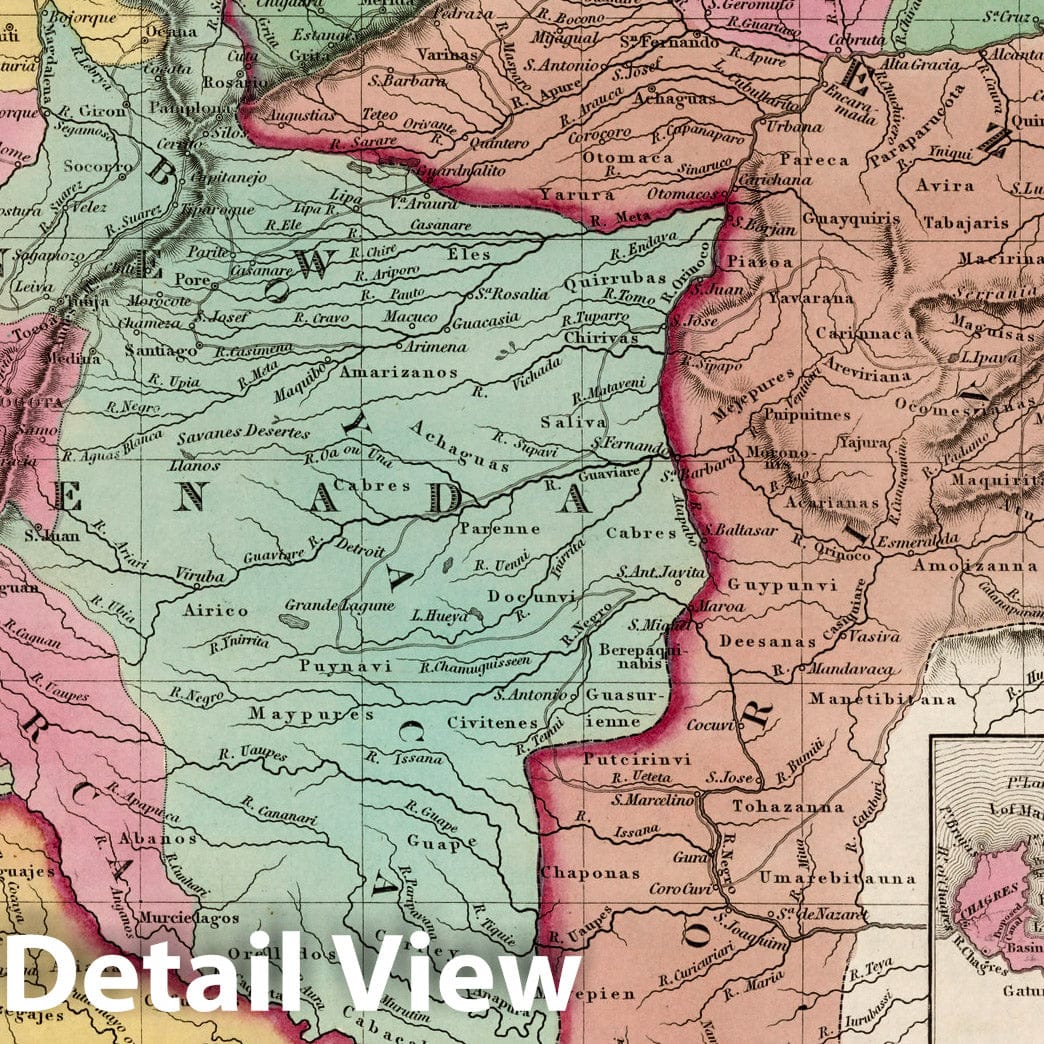 Venezuela, Colombia, and Ecuador, 1842 - Historical Map Print
