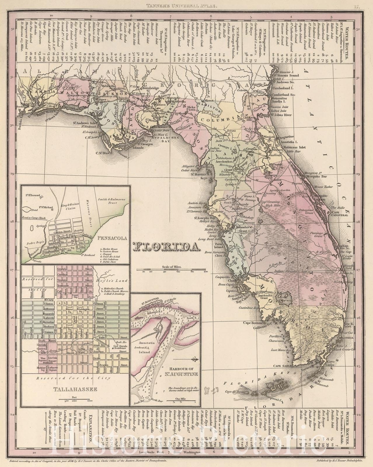 Florida, 1836 - Historical Map Print from Tanner's Universal Atlas