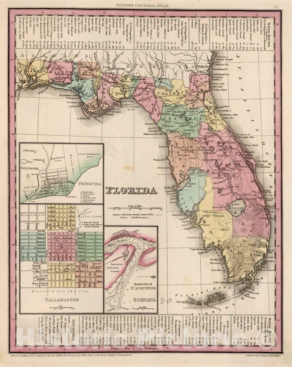 Florida, 1839 - Historical Map Print from Tanner's Universal Atlas