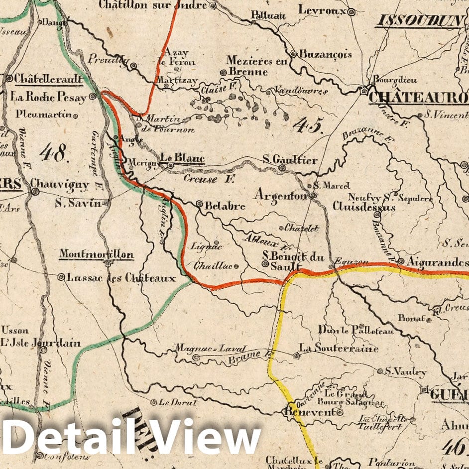 Frankreich Departments 45-48 (Indre, Creuse, Vienne) - 1825 Historical Map Print