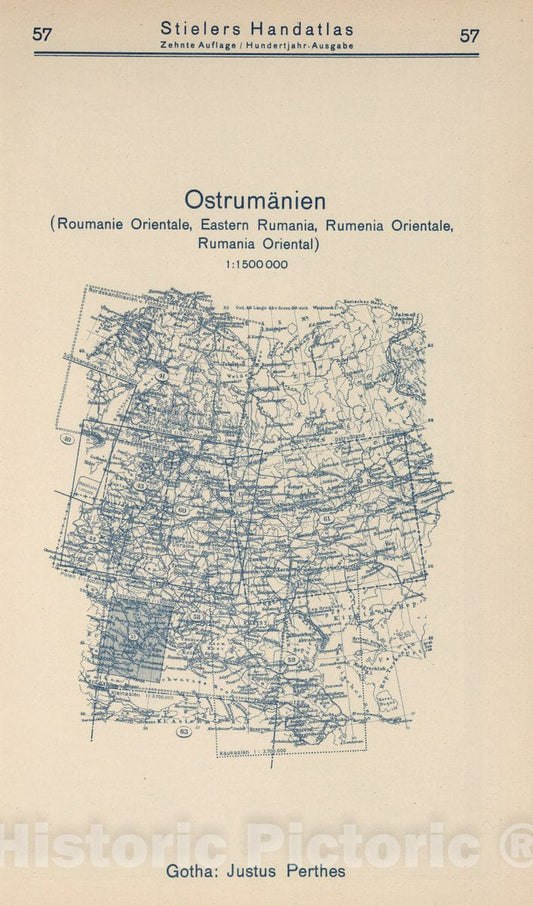 Historic Map : 1925 Index Map: 57. Ostrumanien. Eastern Rumania. - Vintage Wall Art