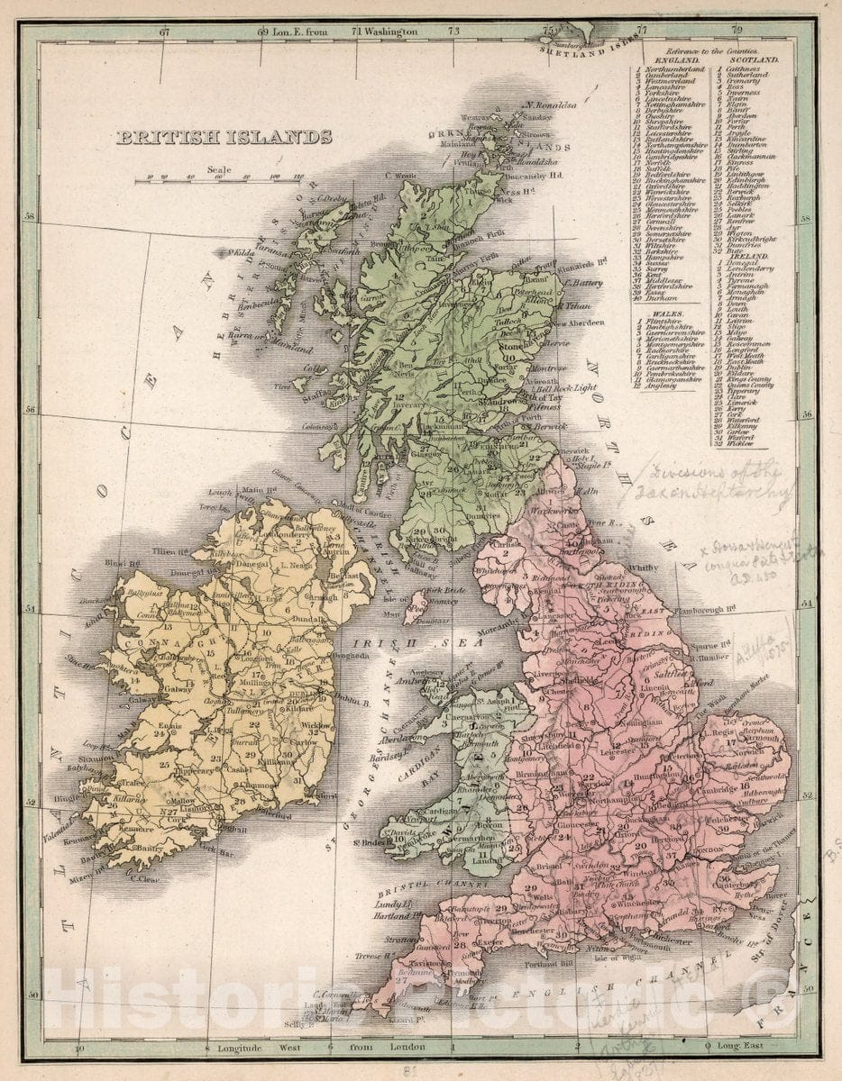 Historic Wall Map : British Islands. A Comprehensive Atlas, Geographical, Historical & Commercial, 1838 Atlas - Vintage Wall Art