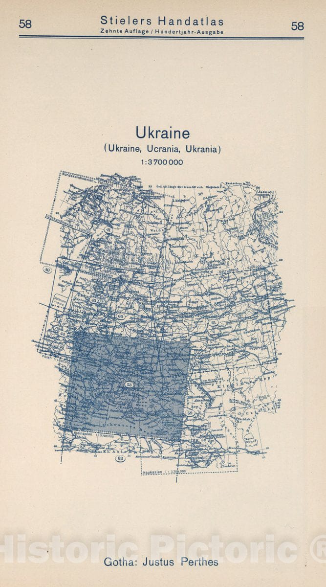 Historic Map : 1925 (Index Map) 58. Ukraine. - Vintage Wall Art