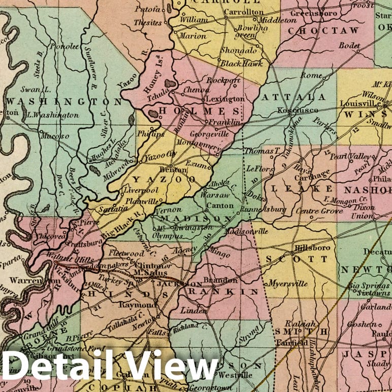 Mississippi - Road Map, 1836 - Tanner's Universal Atlas Historical Print