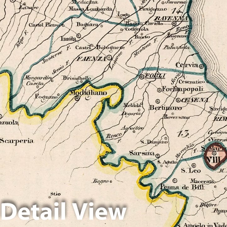 Papal States and San Marino - Boundary Map, 1829
