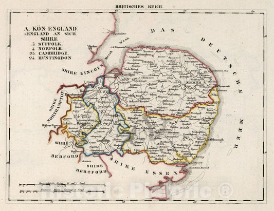Historic Map : England, V.3:11-15:XV. Britisches Reich. A. Kon: England. a. England ab Sich: Shire: 3-4, 23-24, 1830 Atlas , Vintage Wall Art