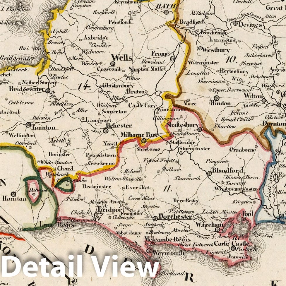 Historic Map : England, V.3:11-15:XV. Britisches Reich. A. Kon: England. a. England ab Sich: Shire: 8, 10-11, 14, 1830 Atlas , Vintage Wall Art