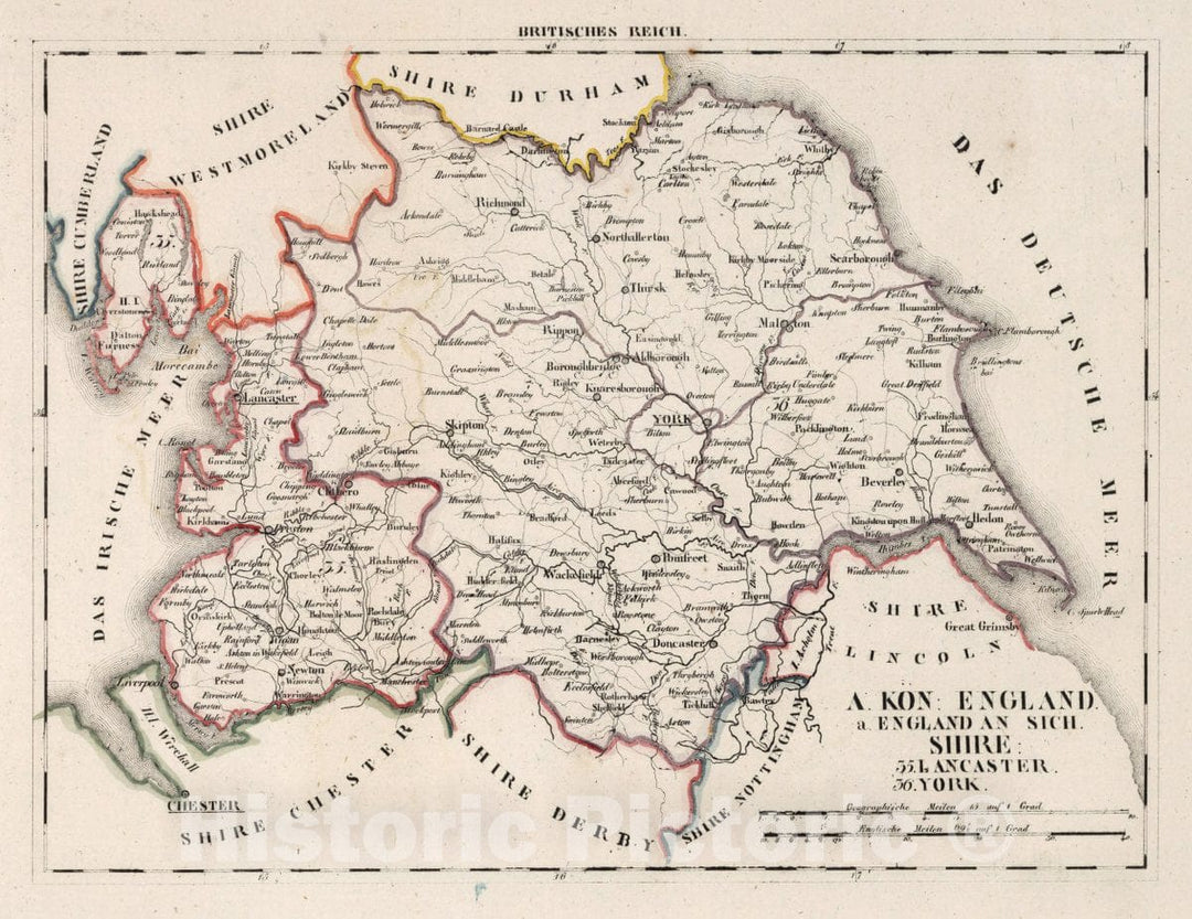Historic Map : England, V.3:11-15:XV. Britisches Reich. A. Kon: England. a. England ab Sich: Shire: 35-36, 1830 Atlas , Vintage Wall Art