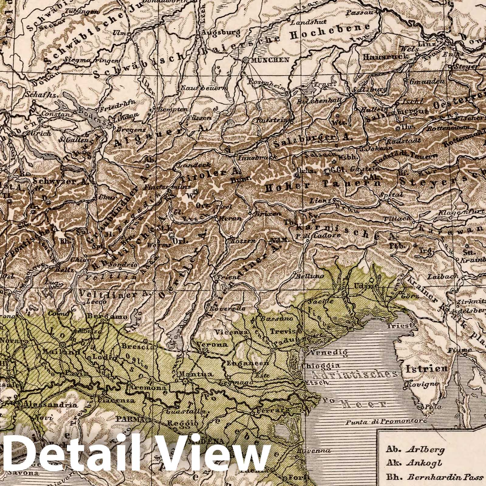 Alps, 1872 - Historical Map Print from Sydow's School Atlas