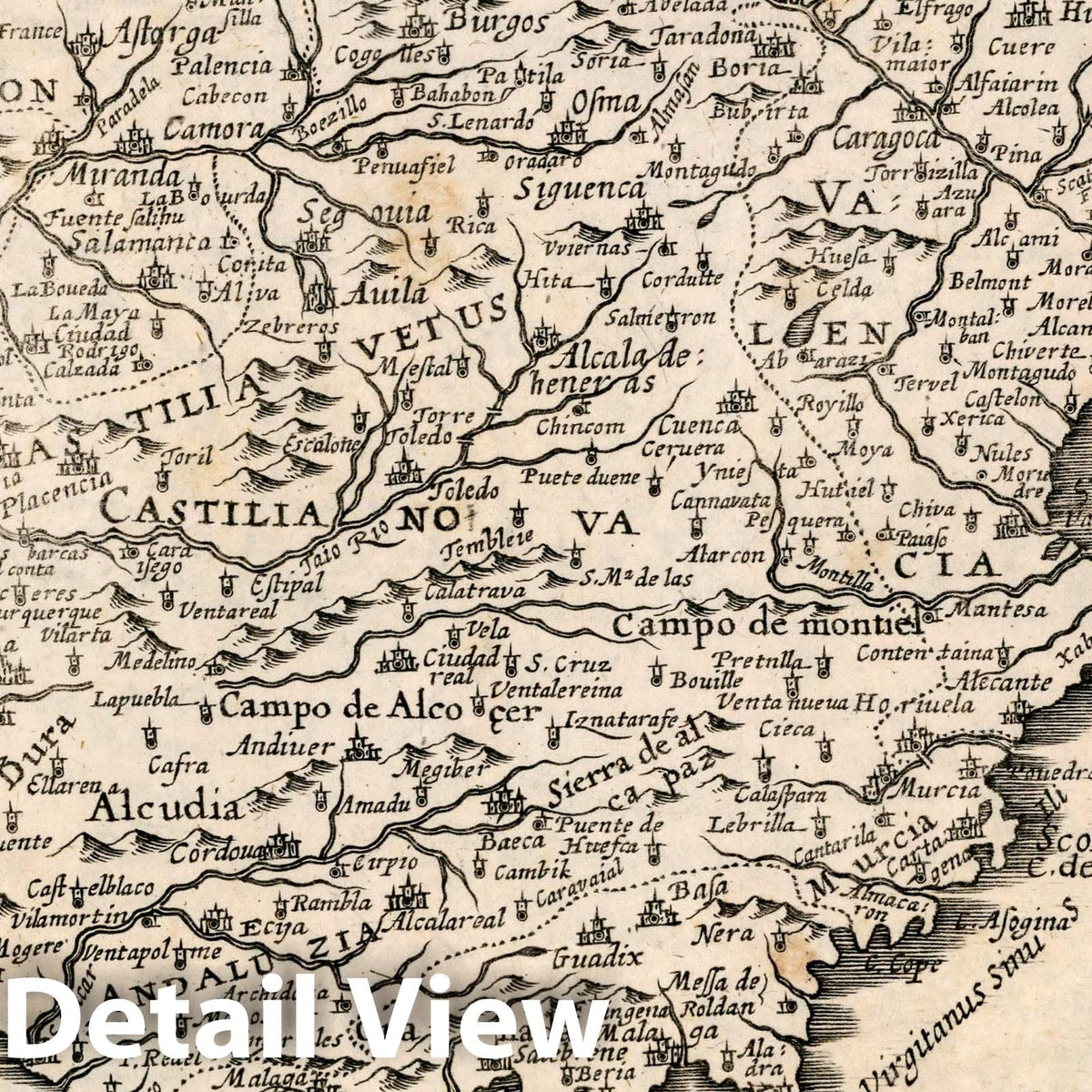 New Map of Spain - River Map, 1636 - Historical Map Print