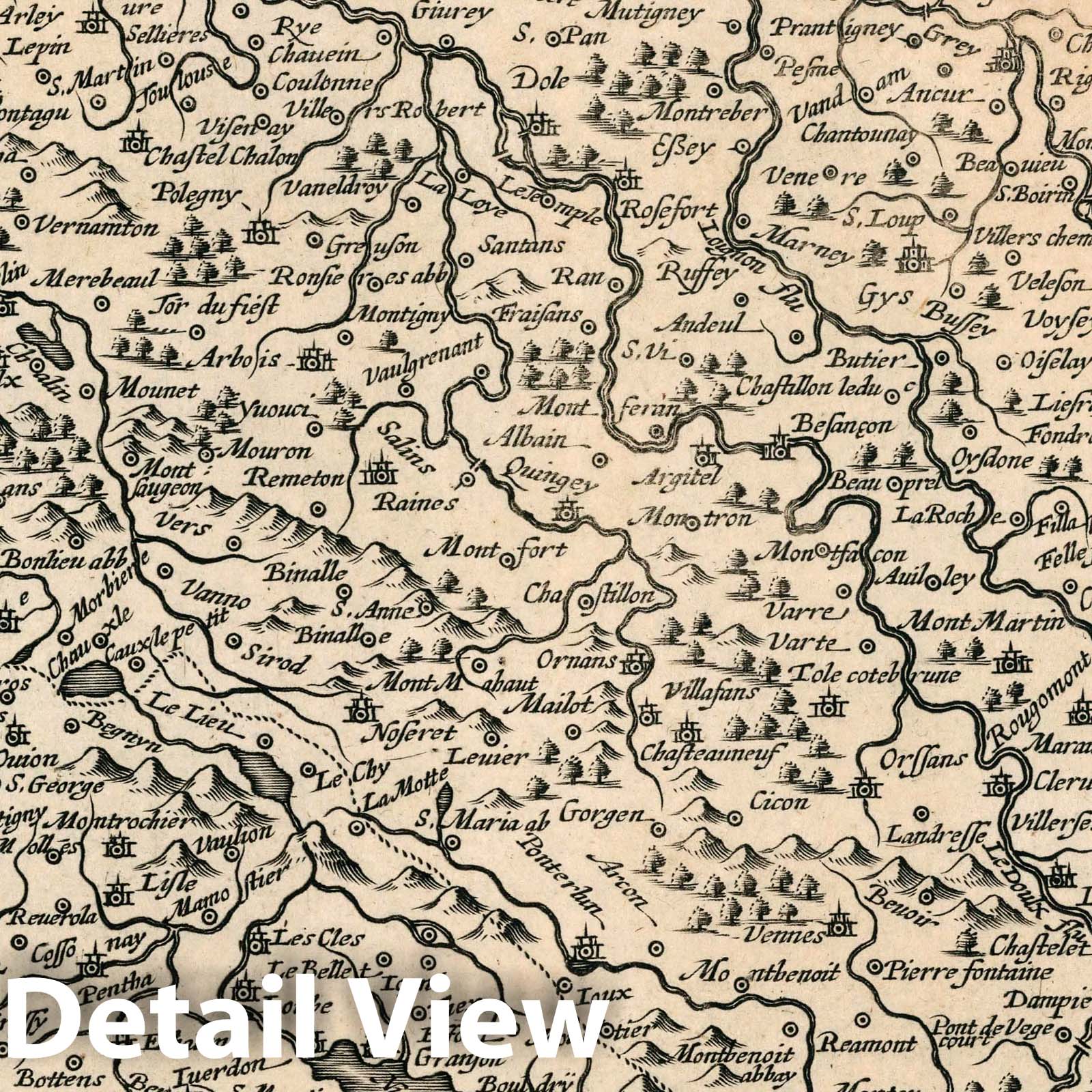 Burgundy, France - River Map, 1636 - Historical Map Print