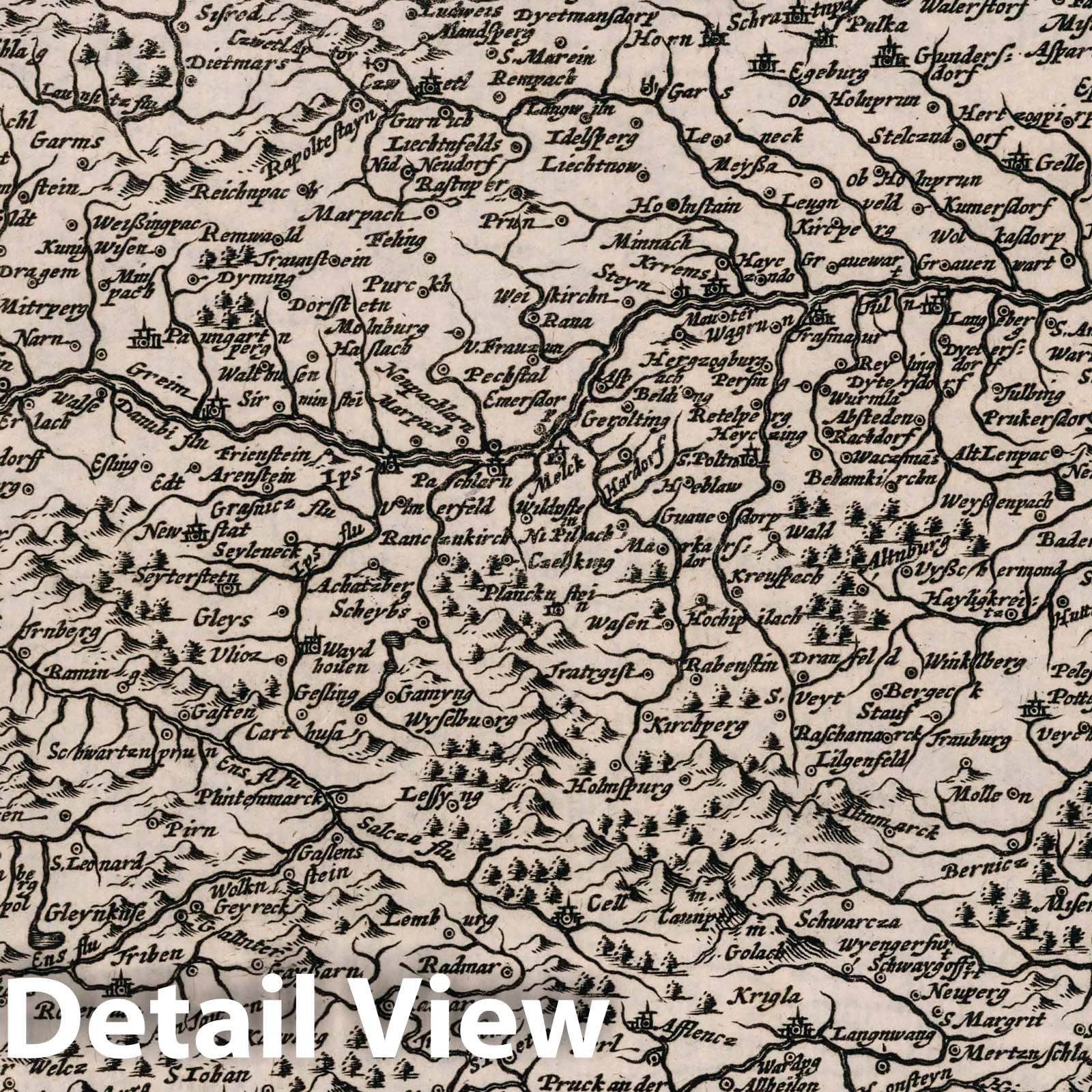 Austria - River Map, 1636 - Historical Map Reproduction