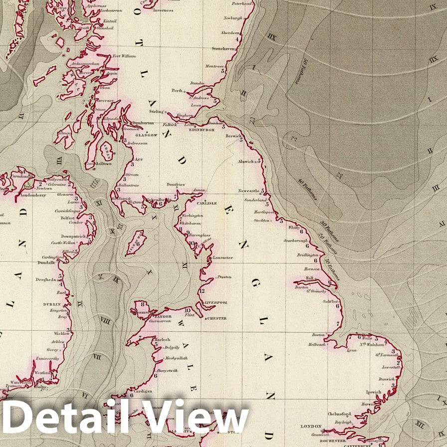 Historic Map : Tidal chart British Seas., 1856, Vintage Wall Decor
