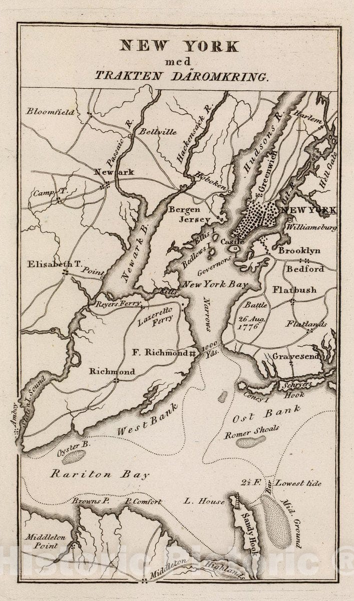Historic Wall Map : New Jersey, York Region New York med Trakten Daromkring. , Vintage Wall Art
