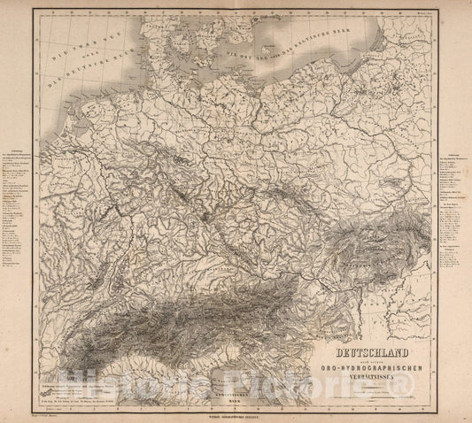 Historic Map : Germany, Deutschland. Nach seinen : oro-hydrographisch. Verhaltnissen, 1866 Atlas , Vintage Wall Art
