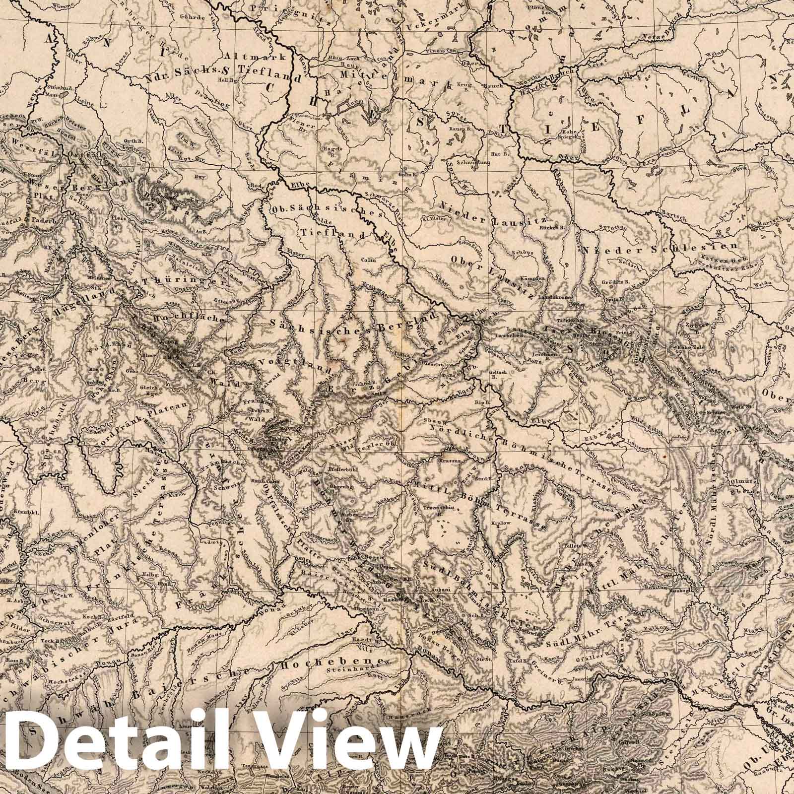 Germany - Orographic and Hydrographic Map, 1866 - Historical Map Print