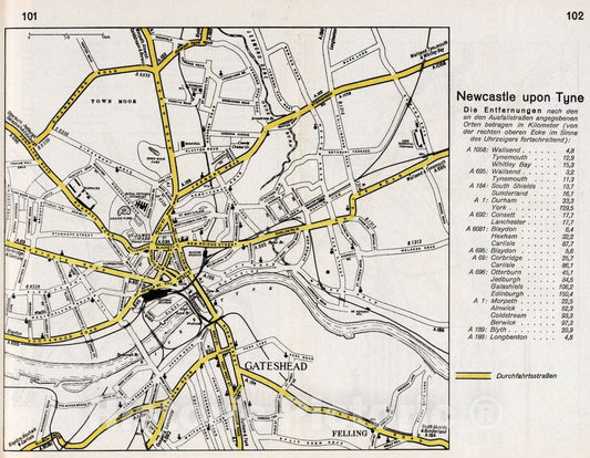 Historic Map : Newcastle Upon Tyne, 1941 Military Atlas - Vintage Wall Art