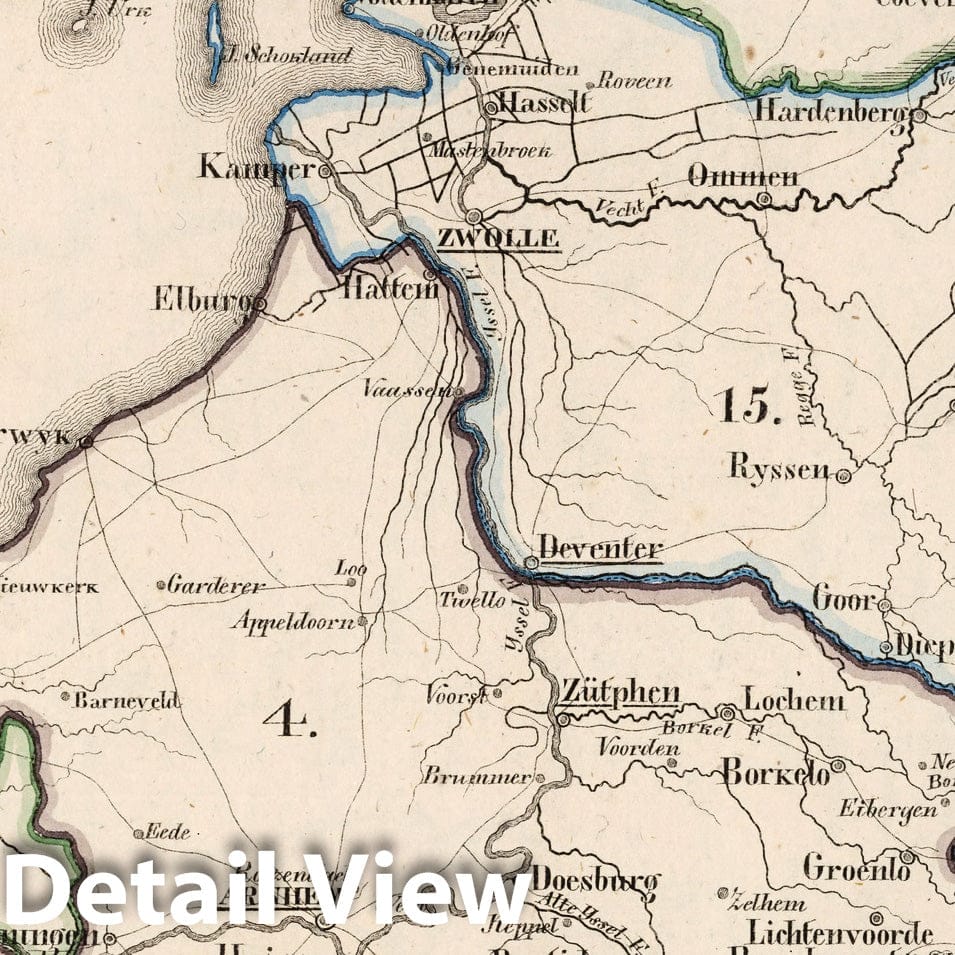 Netherlands: Gelderland and Overijssel - Boundary Map, 1825
