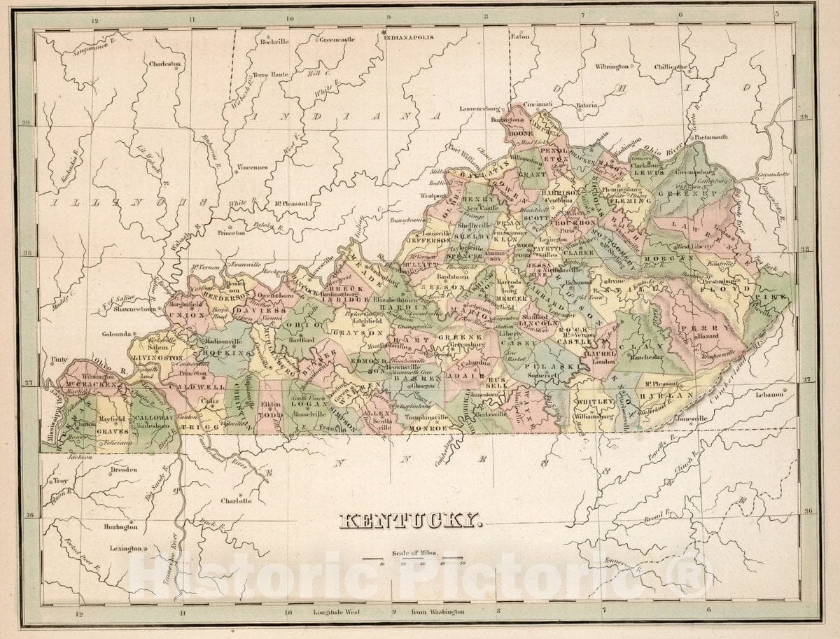 Kentucky - River Map, 1838 - Historical Map Print