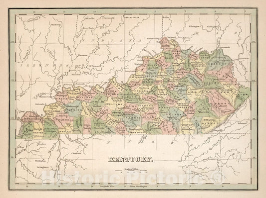 Historic Map - Kentucky. A Comprehensive Atlas, Geographical, Historical & Commercial, 1838 Atlas - Vintage Wall Art