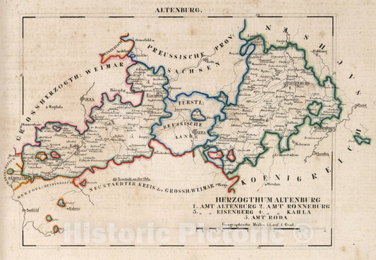 Historic Wall Map : Germany, V.2:6-10:VIII. Altenburg. Herzogthum Altenburg. AMT. 1-5, 1825 Atlas , Vintage Wall Art
