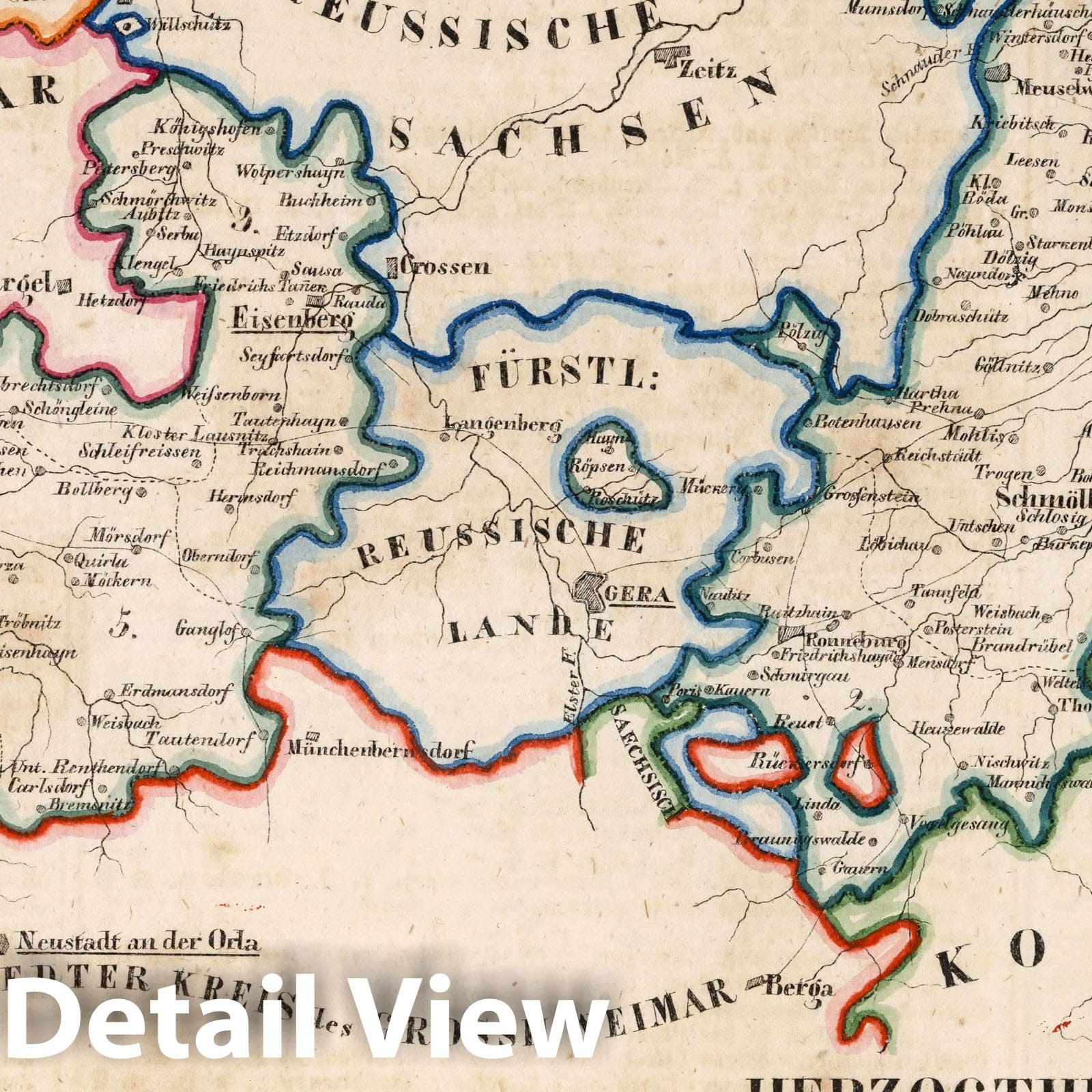 Altenburg, Duchy of Altenburg, Germany 1825 Historical Map Print