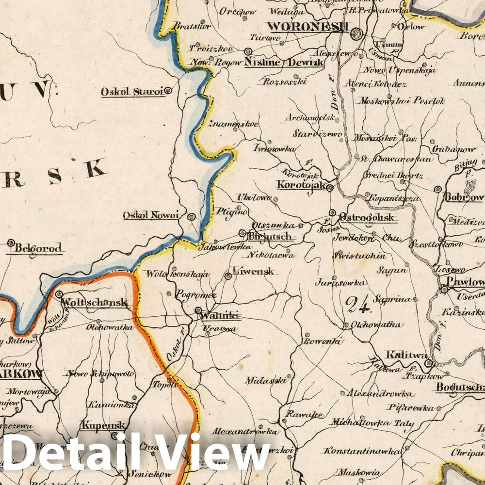 Historic Wall Map : Russia, V.3:11-15:XIII. Russland. Gouv: 24. Woronesh. 28. Slobodsk Ukraine, 1829 Atlas , Vintage Wall Art