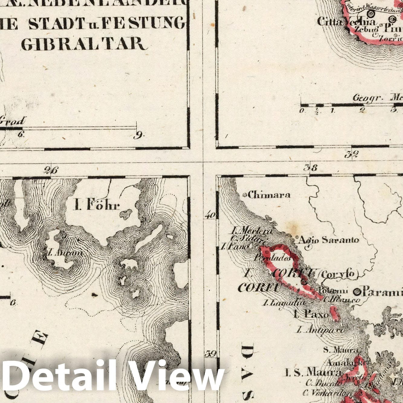 Gibraltar, Malta, Gozo, Comino, Heligoland, and Ionian Islands, 1830 - Historical Map Print