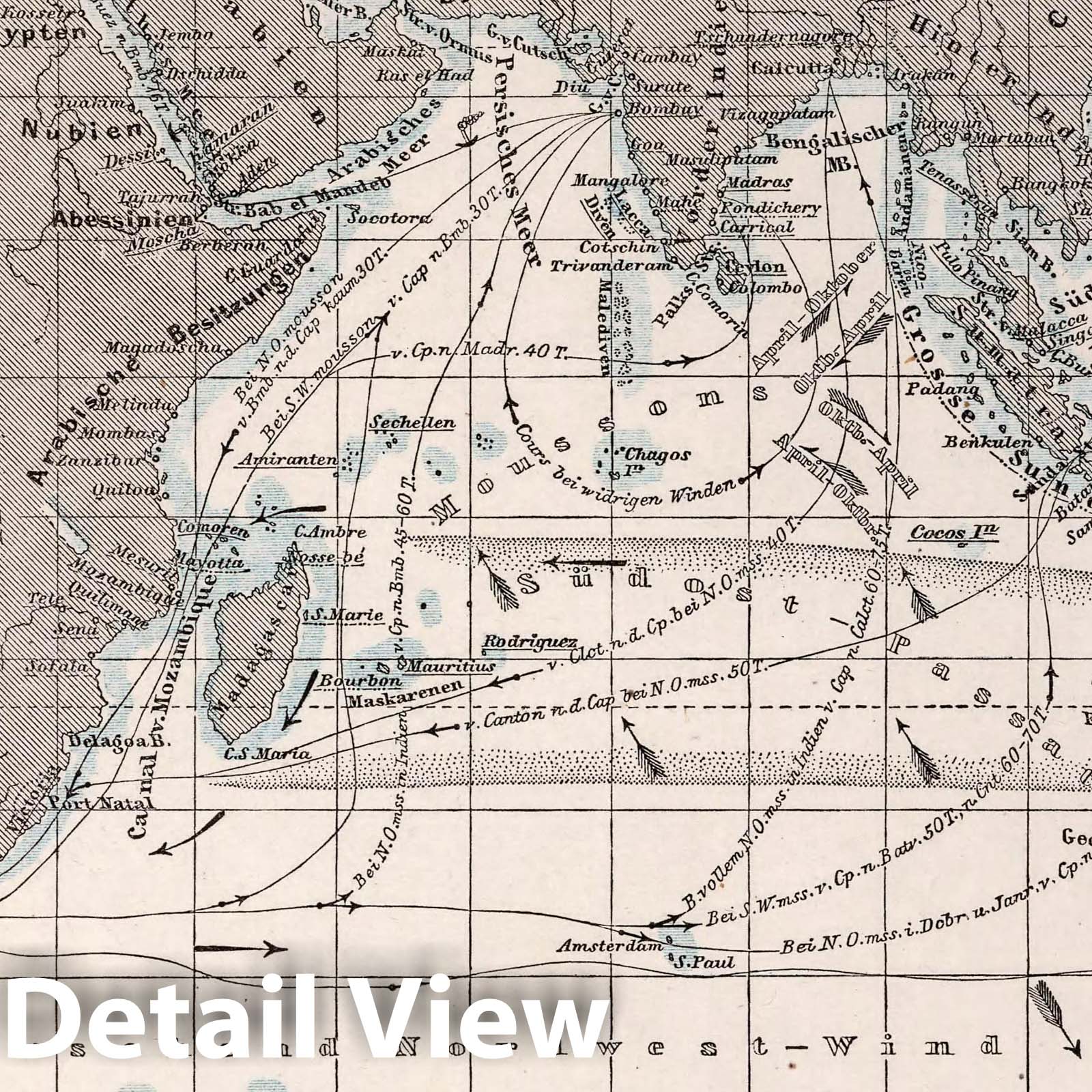 Indian Ocean, 1872 - Historical Nautical Map Print