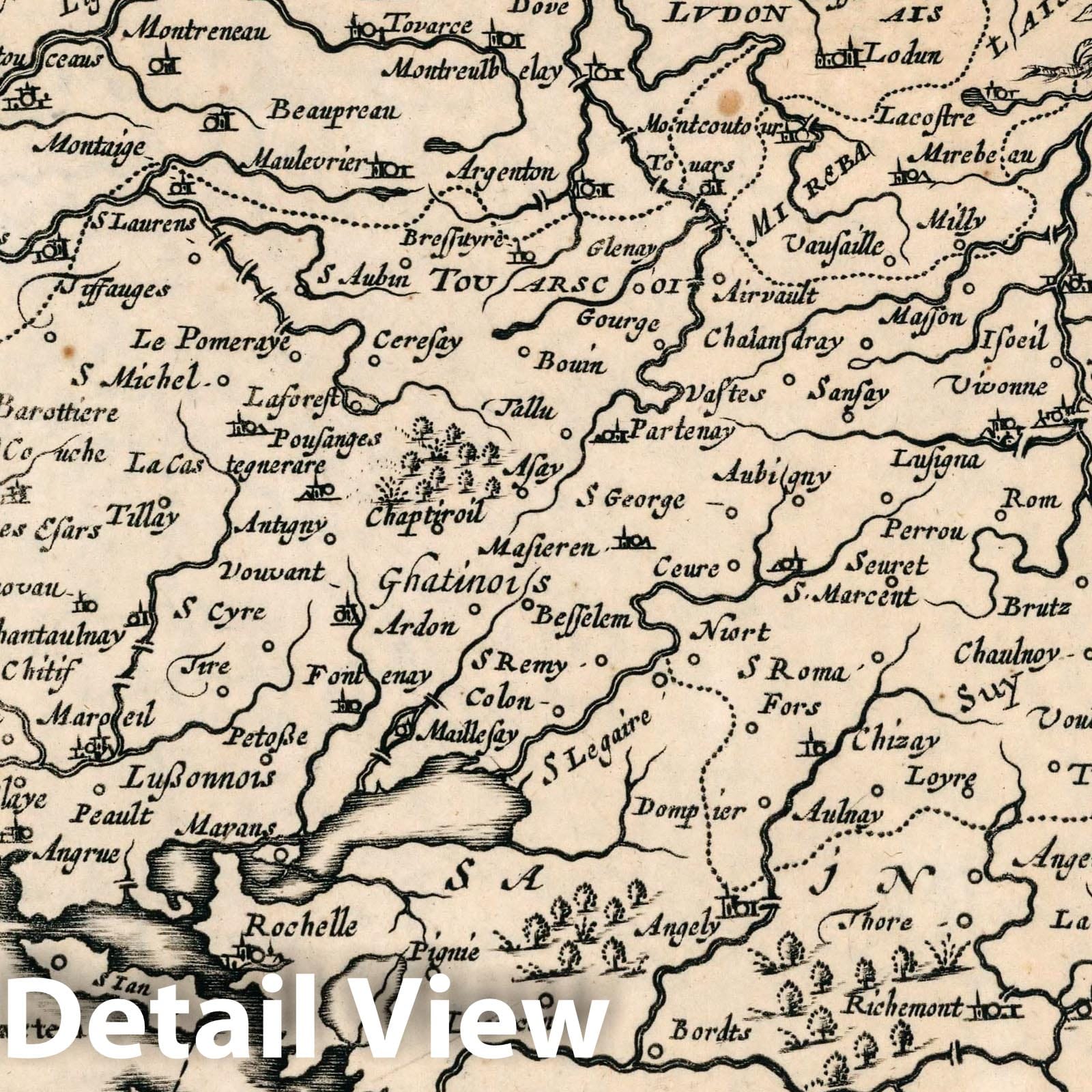 Poitou - River Map, 1636 - Historical Map Print