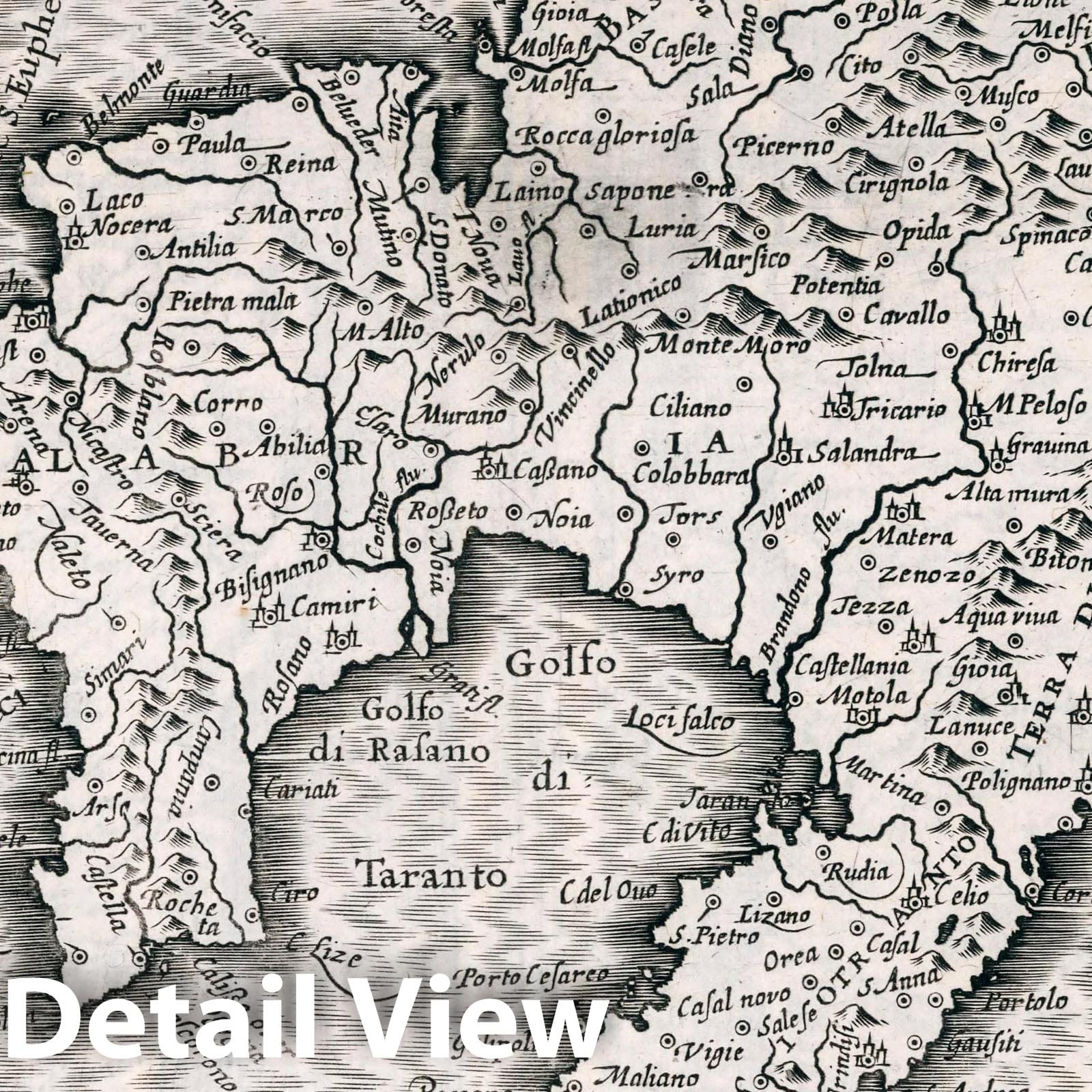 Puglia, Bari, Taranto, Calabria & Basilicata - Historical Map Print, 1636