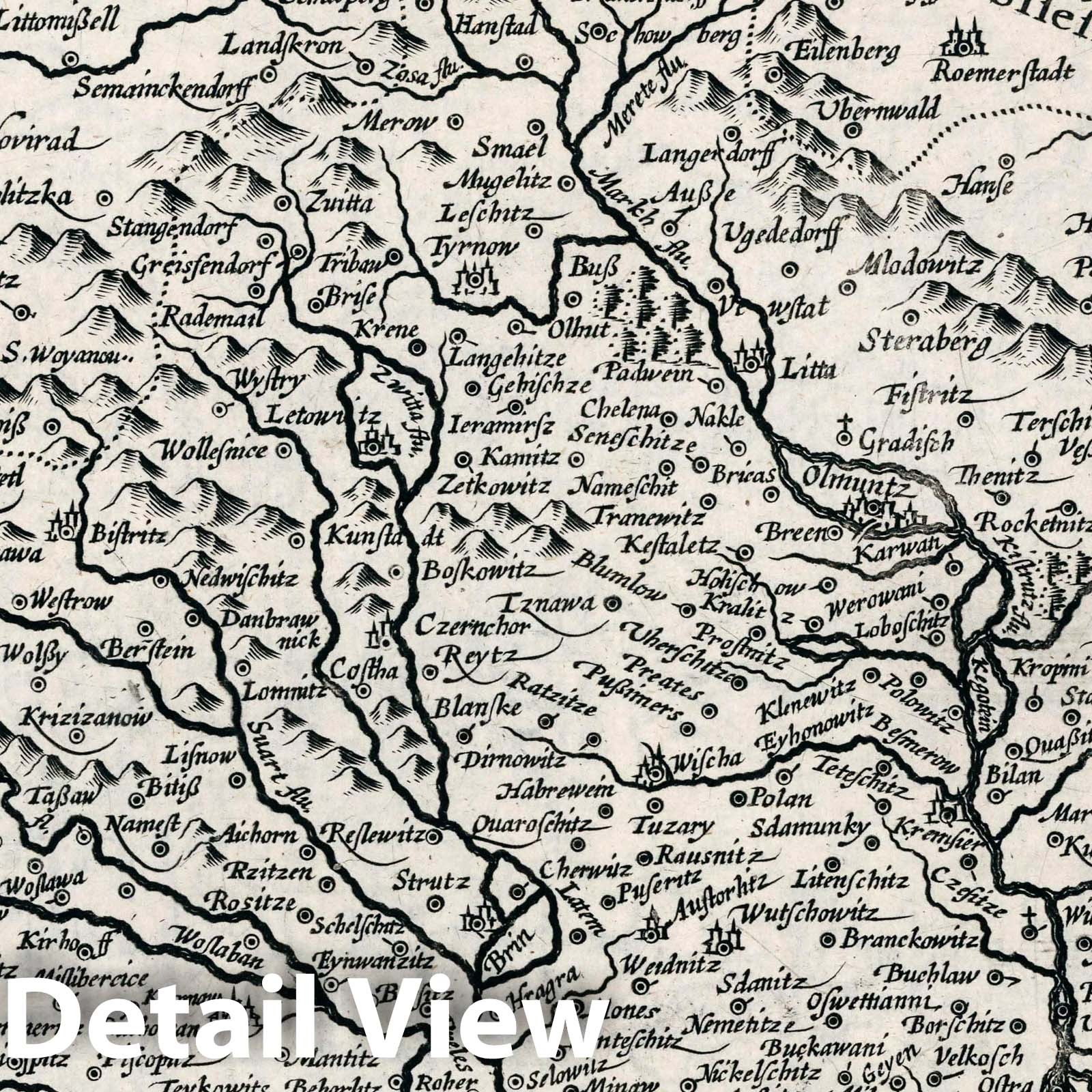 Moravia - River Map, 1636 - Historical Map Print