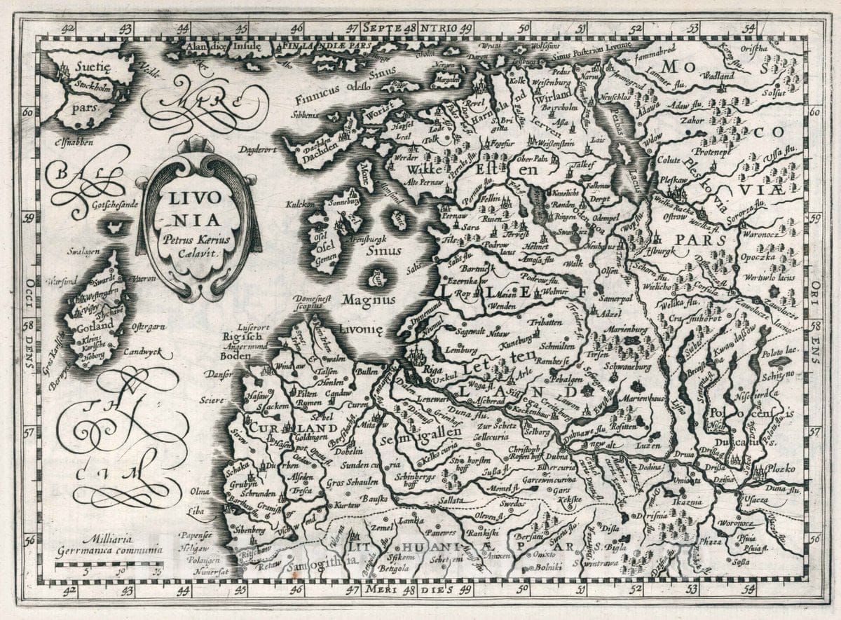 Historic Map : Livonia. Petrus Kaerius caelavit, 1636 Atlas - Vintage Wall Art