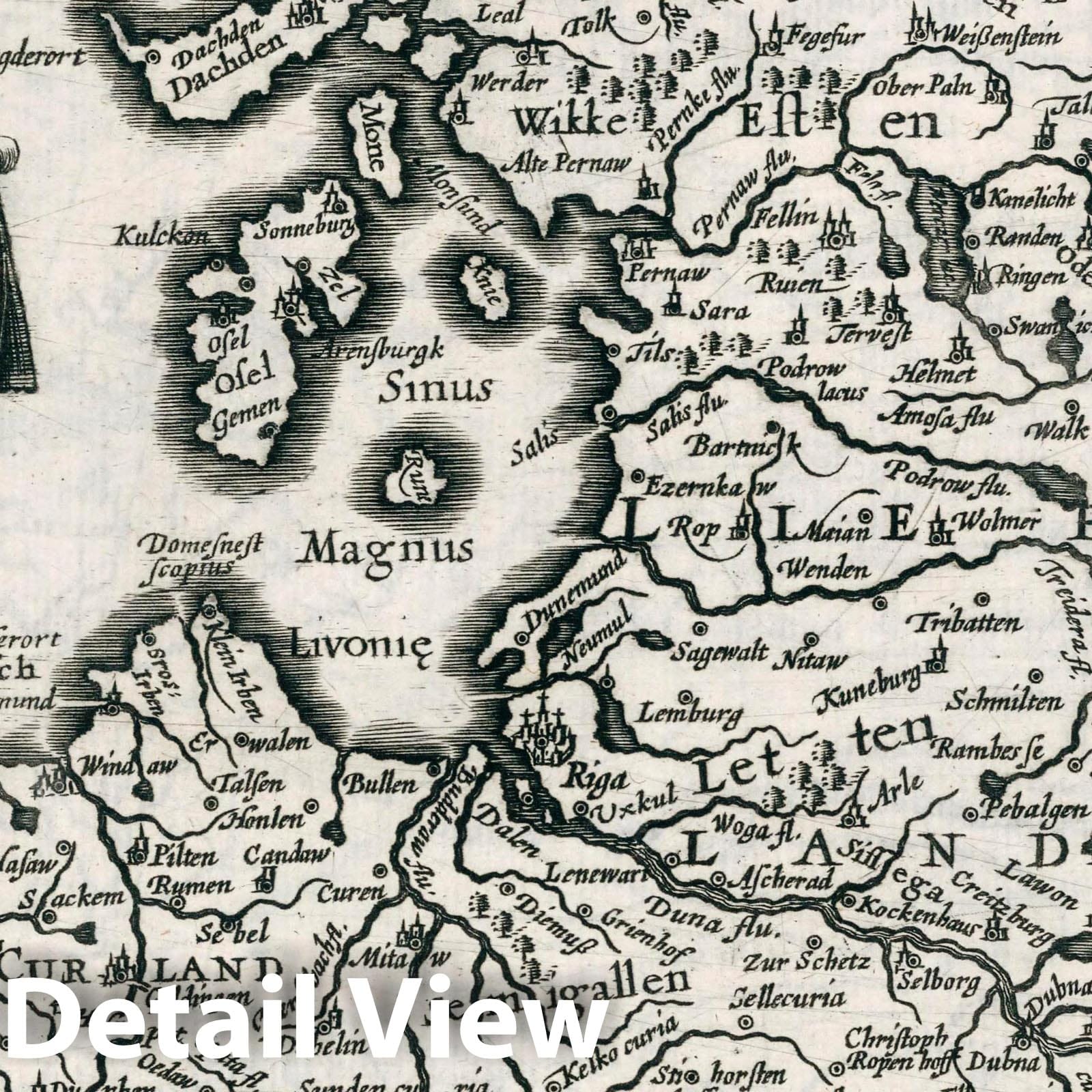 Livonia - River Map, 1636 - Historical Map Print